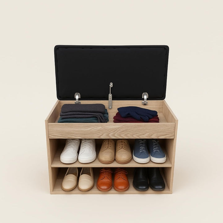 BOXIMO Schuhschrank mit Sitzbank, 60 x 30 x 47 cm, MDF und Polyester Bezug, Flurbank mit Stauraum, S