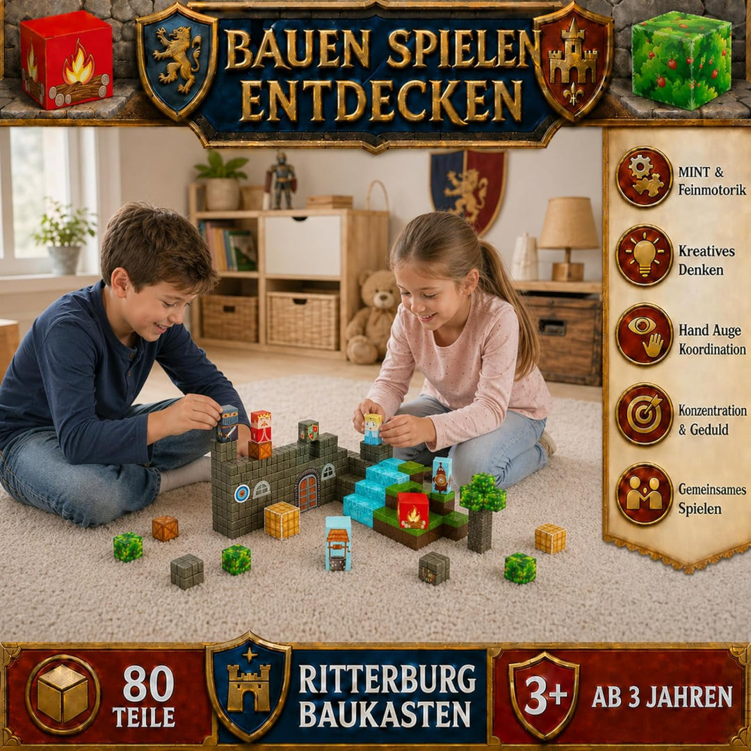 Spiele Kontor Magnetische Bausteine Ritterburg - 80 Stück Magnetbausteine | Kinderspielzeug für Jung