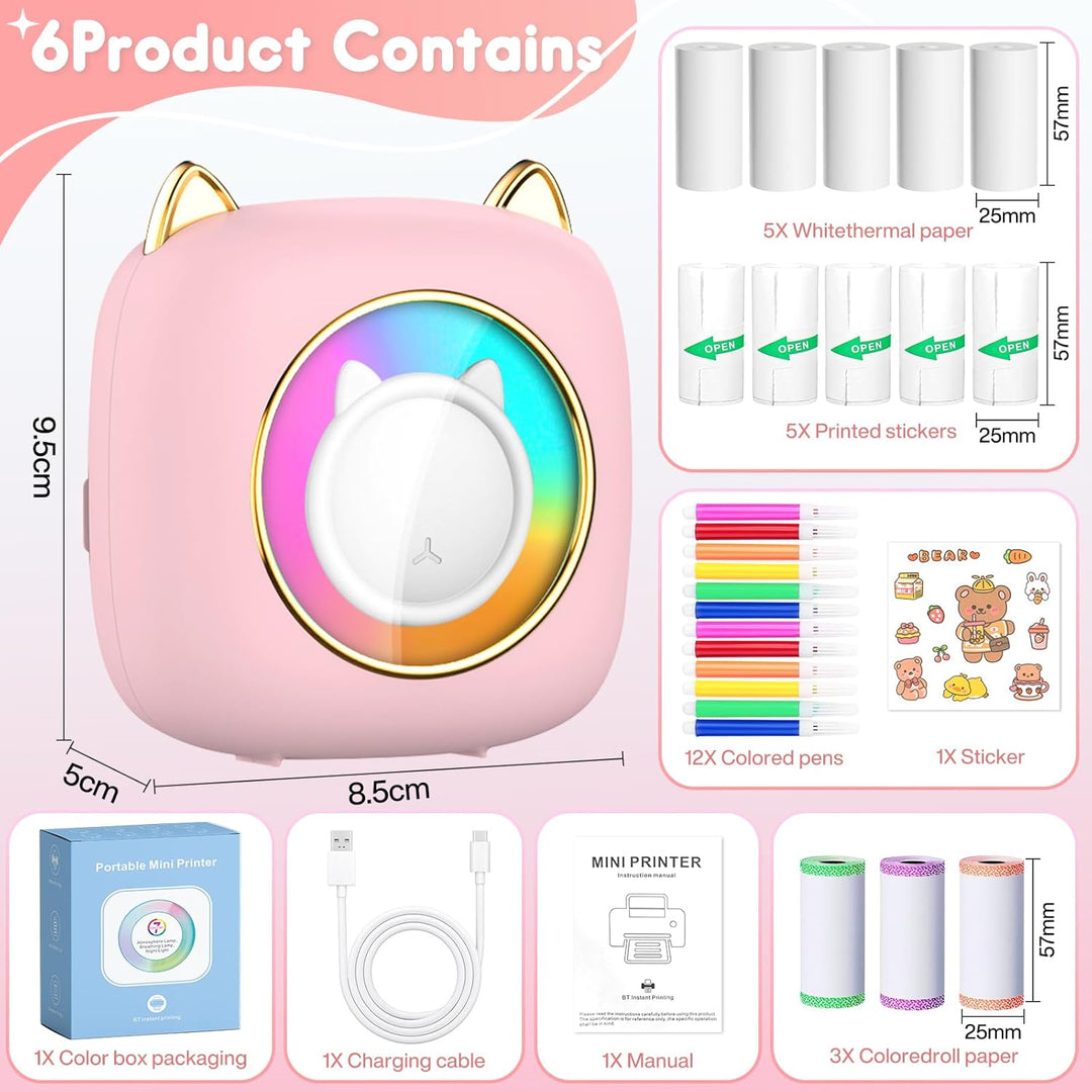 Mini Drucker, Tragbarer Mini Fotodrucker Thermodrucker Smartphone Taschendrucker, Wireless Bluetooth