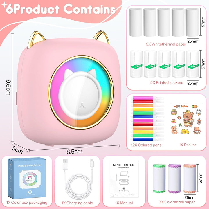 Mini Drucker, Tragbarer Mini Fotodrucker Thermodrucker Smartphone Taschendrucker, Wireless Bluetooth