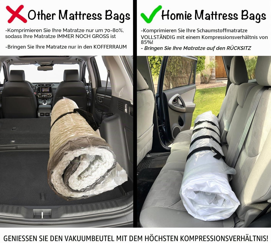 Homie Matratzen-Vakuumbeutel, verschliessbarer Beutel für Memory-Foam- oder Federkernmatratzen, Komp