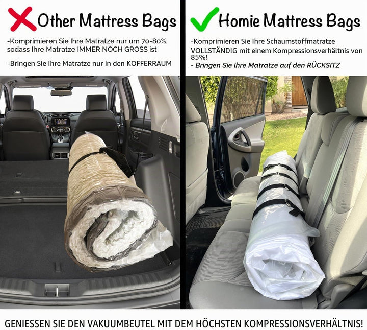 Homie Matratzen-Vakuumbeutel, verschliessbarer Beutel für Memory-Foam- oder Federkernmatratzen, Komp
