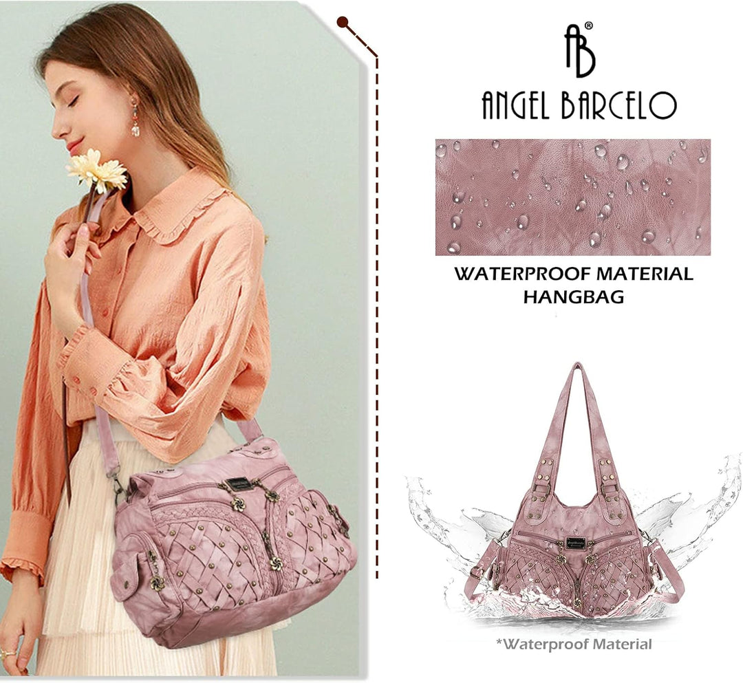 Angel Barcelo Purses and Handbags Women Tote Shoulder Top Handle Satchel Hobo Bags Fashion Washed PU