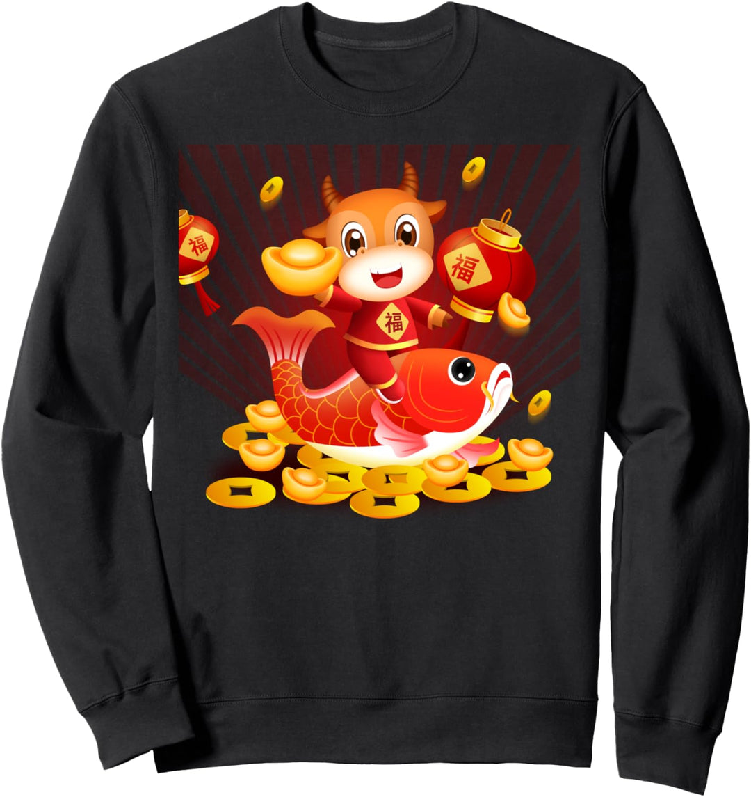 Chinesisches Neujahrs des Ochsen 2021 4 Ox Stier Viel Glück Sweatshirt