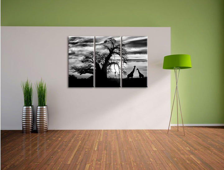Pixxprint Zwei Giraffen in der Wüste als Leinwandbild/Grösse: 3 Teilig (120x80) cm/Wandbild/Kunstdru