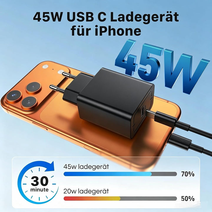 2Pack 45W USB C Ladegerät, USB C Netzteil Stecker Adapter Schellladegerät für Samsung Galaxy S26 S25