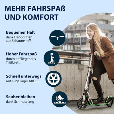 HUDORA BigWheel 205 Scooter - Stabiler Aluminium-Roller - Höhenjustierbarer & zusammenklappbarer Cit