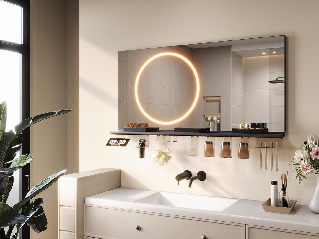 SONNI LED Badspiegel 120x60cm mit 120cm Ablage, Touch Badezimmerspiegel 3 Lichtfarben, Anti-Beschlag