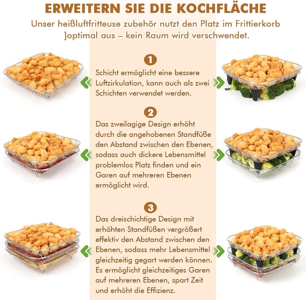YQL Airfryer Zubehör für Russell Hobbs 4L, Stapelbare Gitter für Heissluftfritteuse mit Innenmass >1