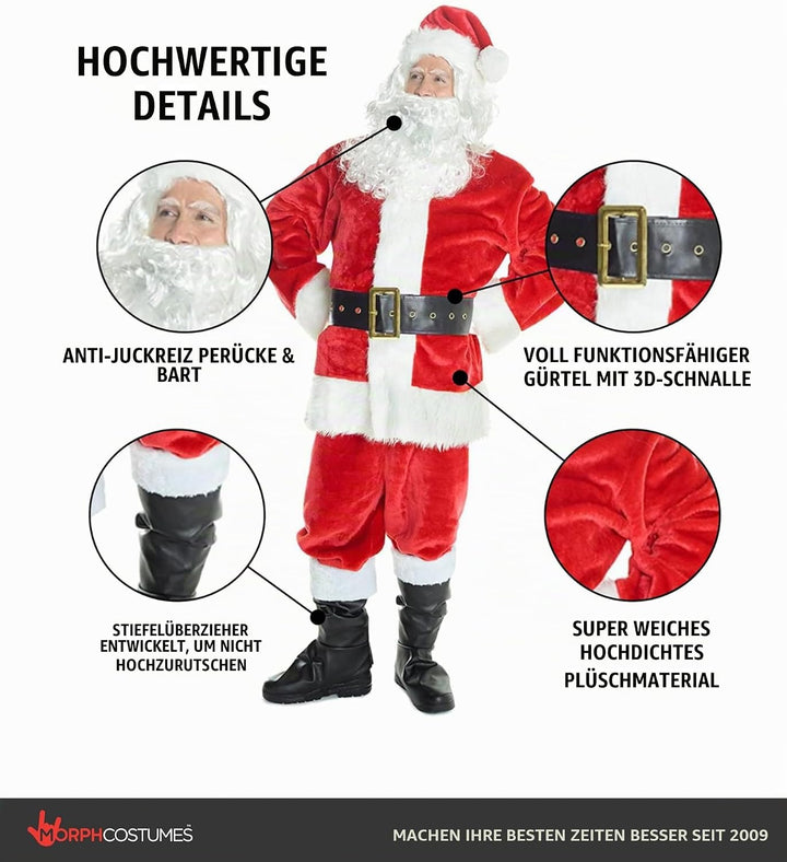Morph Weihnachtsmann Kostüm Herren, Weihnachtsmann-Kostüm, Nikolauskostüm Mann, Santa Claus, L
