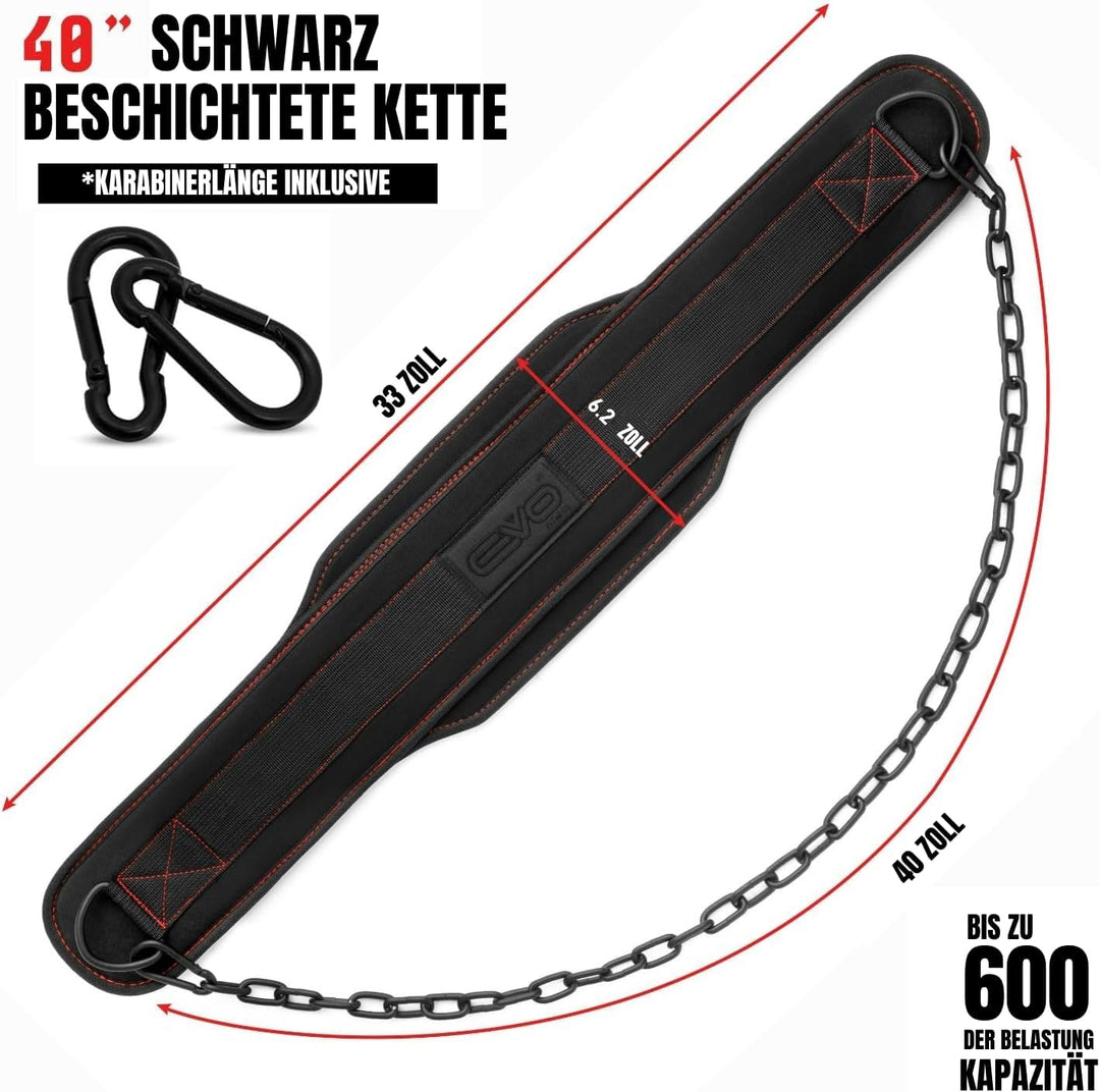 EVO Fitness Dip Gürtel robust 36" verstellbare Kette Gewichthebergürtel 6.25" Rückenstütze Hebegürte