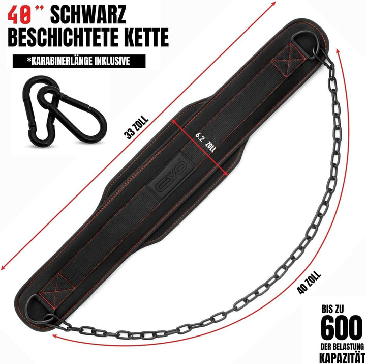 EVO Fitness Dip Gürtel robust 36" verstellbare Kette Gewichthebergürtel 6.25" Rückenstütze Hebegürte