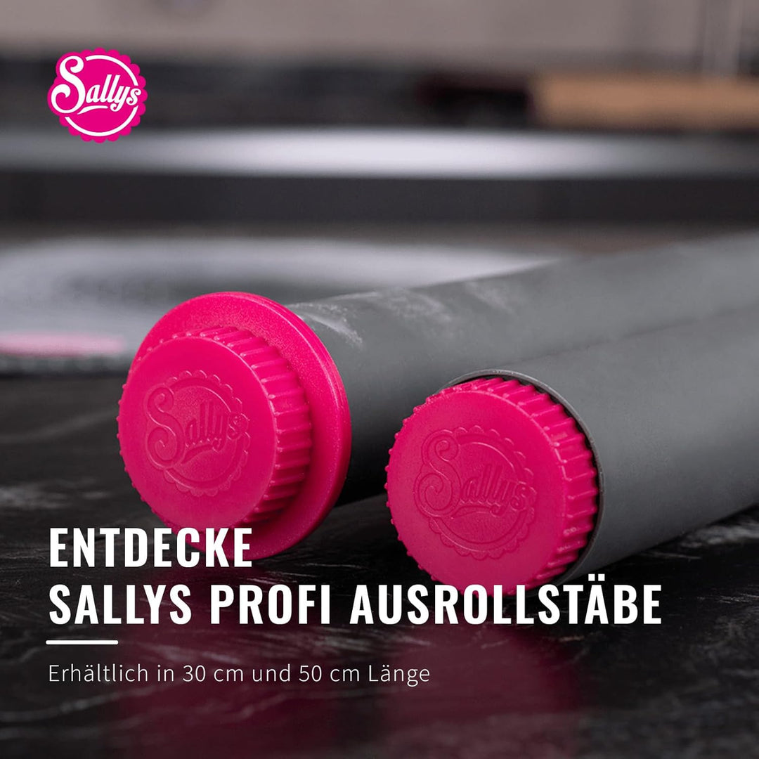 Sallys Profi Ausrollstab- 30 cm, Antihaftbeschichtetes Nudelholz aus Silikon, Teigroller mit abnehmb