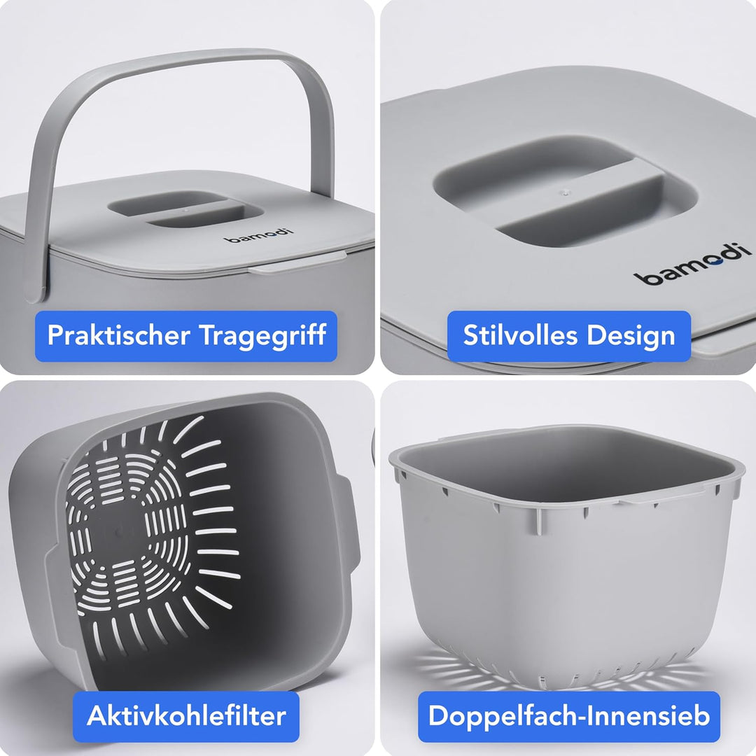 Bamodi Biomülleimer Küche Doppelte Compartment, Plastik, für Kompost oder kleine Abfälle in Küche/Ba