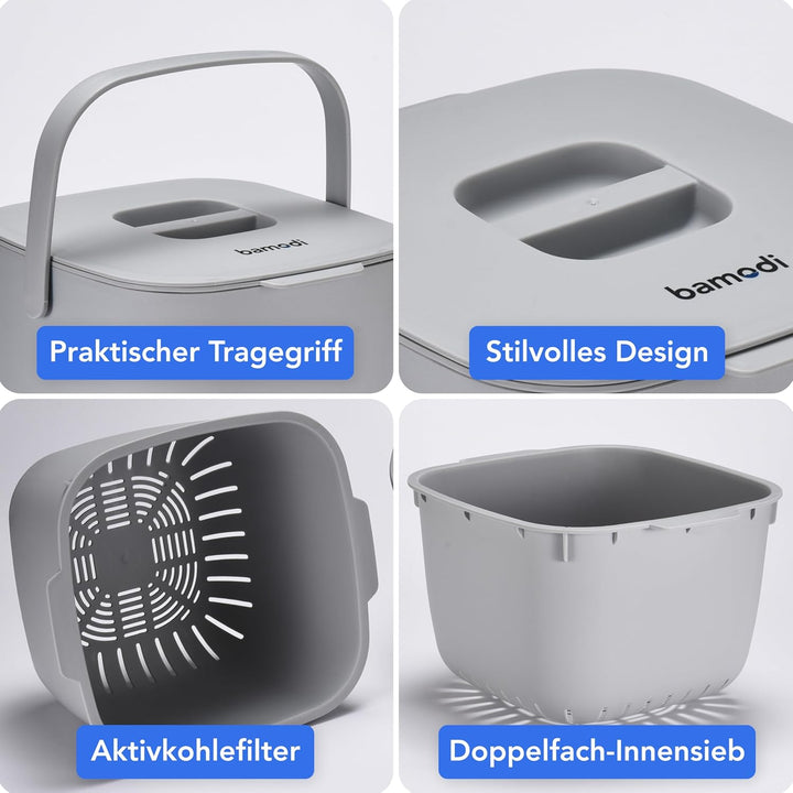 Bamodi Biomülleimer Küche Doppelte Compartment, Plastik, für Kompost oder kleine Abfälle in Küche/Ba