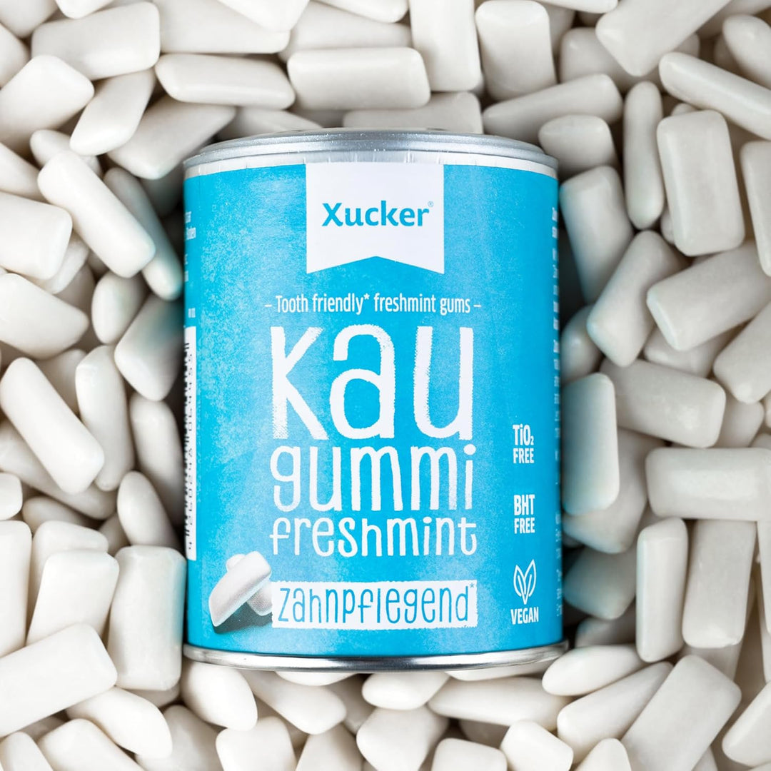 Xucker Zuckerfreie Zahnpflege Kaugummis - Xylit Kaugummis zuckerfrei mit Freshmint Geschmack I Vegan