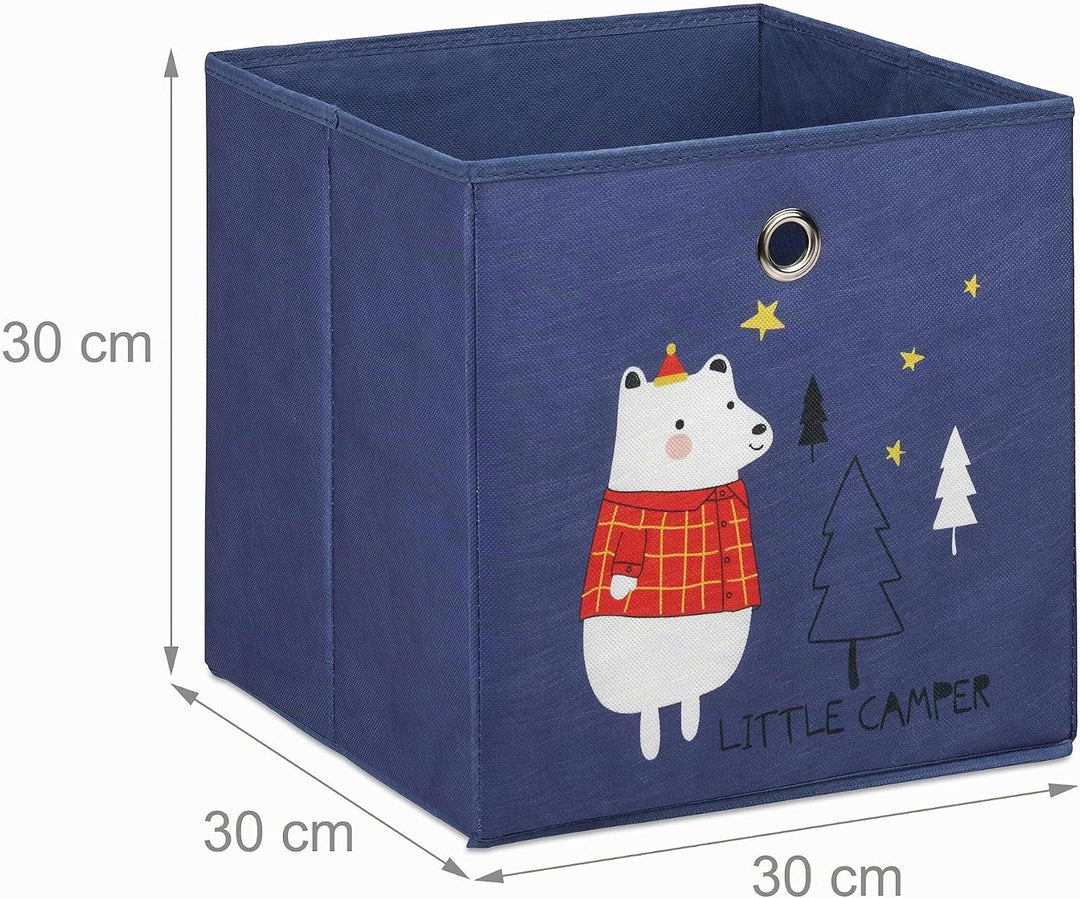 Relaxdays 4er Set, Kinder Aufbewahrungsboxen, Tiere &amp; Monster, Faltbox für Würfelregale, HBT: 30x30x