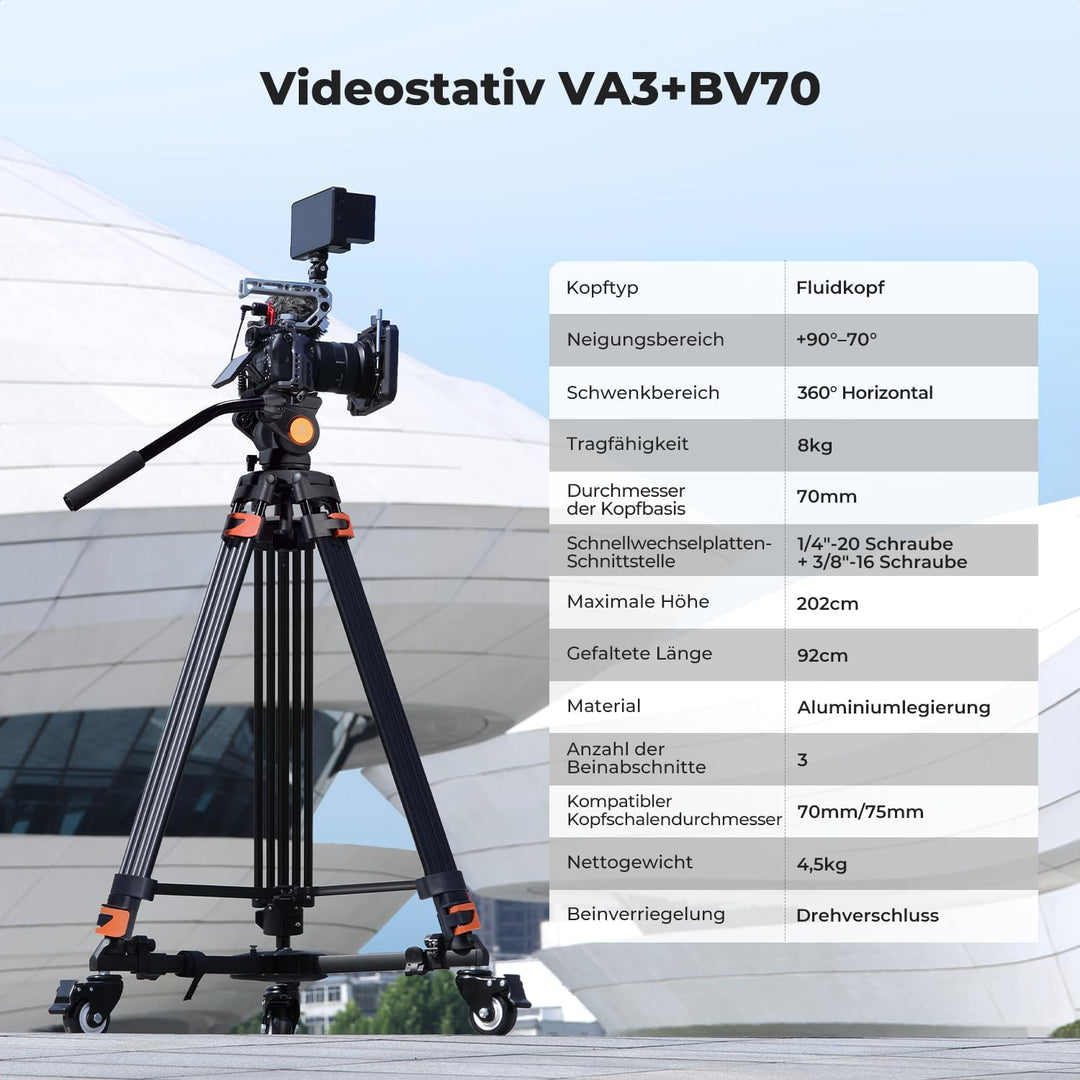 K&F CONCEPT 202cm Videostativ mit Fluidkopf, Robustes Kamerastativ aus Aluminiumlegierung mit Schnel