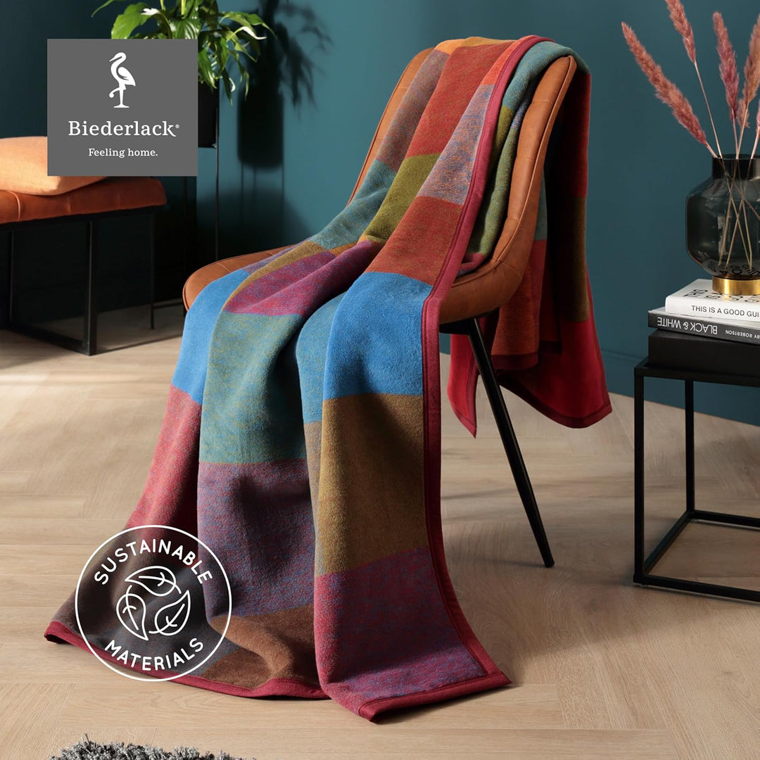 Biederlack Kuscheldecke bunt, Sofadecke 100% Baumwolle, 150 x 200 cm