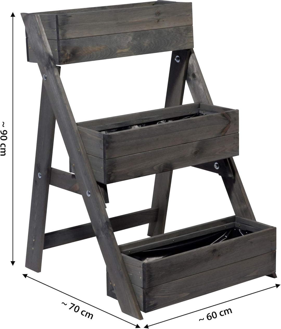 dobar® 29421FSC Dreistufige Pflanztreppe | Blumentreppe aus Massiv-Holz | Blumenbeet mit 3 Pflanzkäs