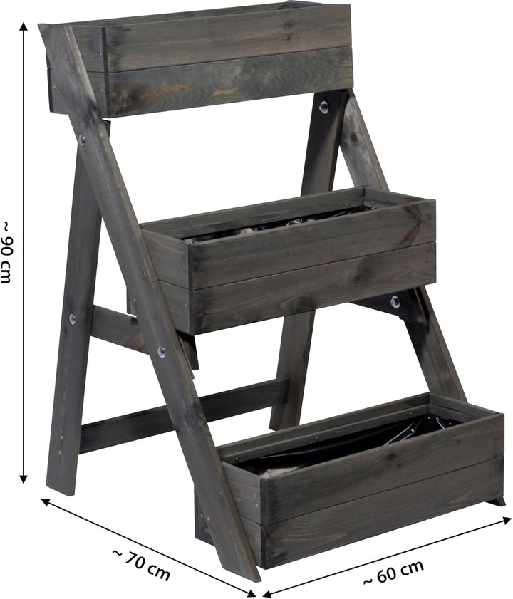 dobar® 29421FSC Dreistufige Pflanztreppe | Blumentreppe aus Massiv-Holz | Blumenbeet mit 3 Pflanzkäs