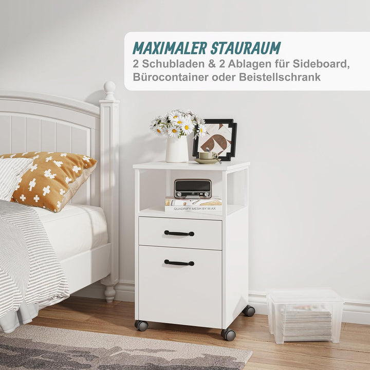 Relaxdays Rollcontainer, 2 Schubladen, Hängeregister, modernes Design, HBT: 66,5 x 42 x 44 cm, Akten