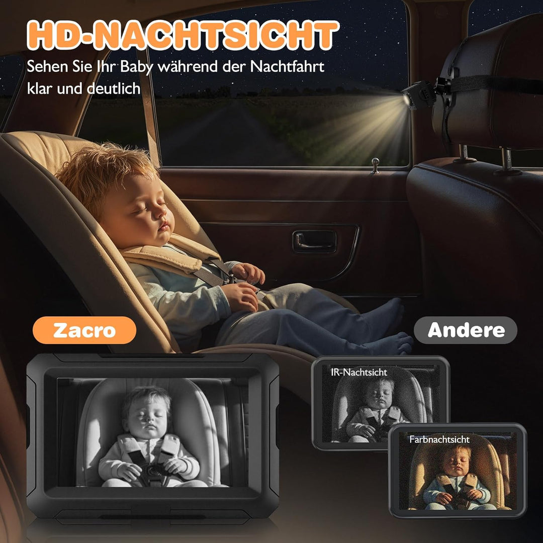 Zacro Baby Kamera Auto, Spiegel Auto Baby Rückbank 1080P, USB-C Plug-and-Play, Baby Autospiege mit H