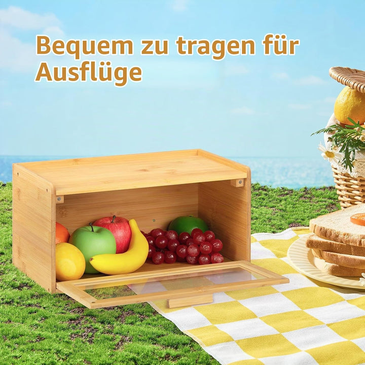 HollyHOME Natürlicher Rechteckiger Brotkasten aus Bambus mit Deckel | Brotaufbewahrungsbehälter Brot