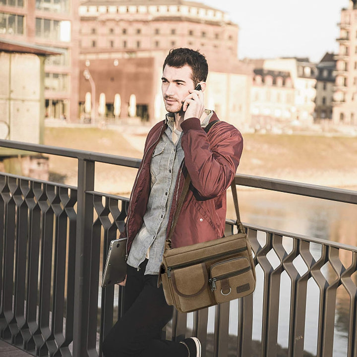 FANDARE Umhängetasche Schultertasche 7.9 inch iPad Tasche Unisex Vintage Canvas Messenger Tasche für