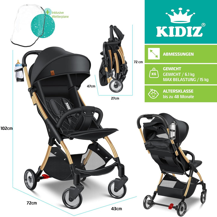 KIDIZ® Kinderwagen Premium Kinderbuggy klappbar Liegebuggy Sportwagen Faltbar 360°Räder 5-Punkt Gurt
