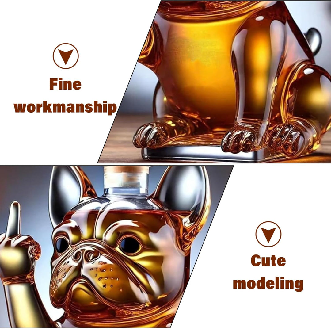 Whiskyflasche lustige französische Bulldogglippenflasche zeigt seinen Mittelfinger 7x5x5 Zoll transp