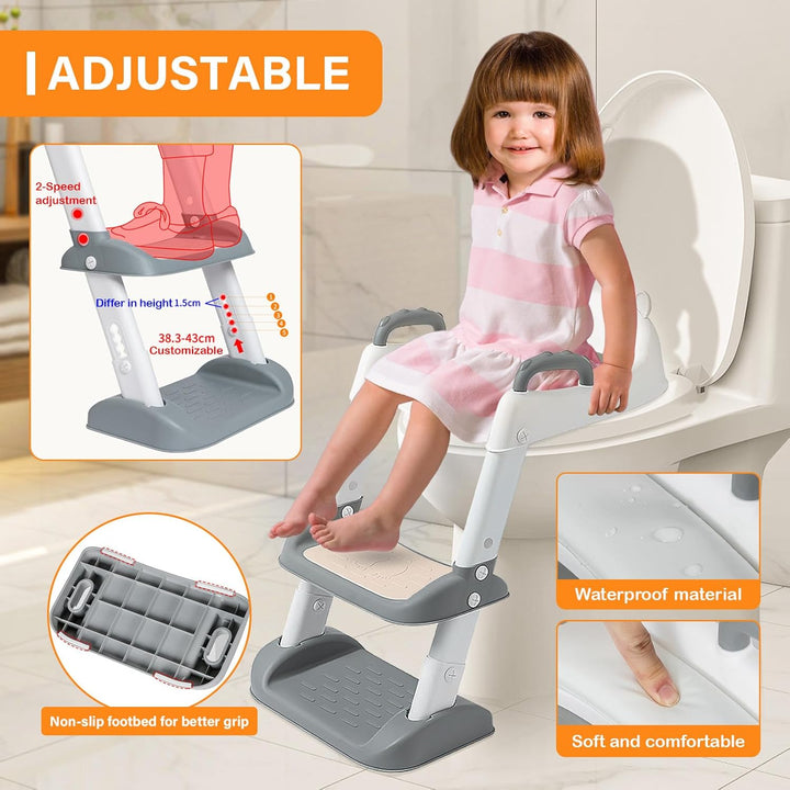 Toilettensitz Kinder Kinder WC, Toilettensitz Toilettentrainer mit Treppe 2-in-1 Verstellbar Toilett