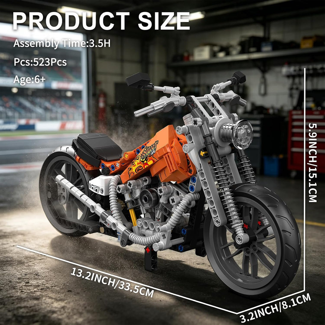 TYCOLE Motorrad Baustein Set, Motorrad Modellspielzeug im Flammenstil | Technic Brick Kit 523Pcs, Sc