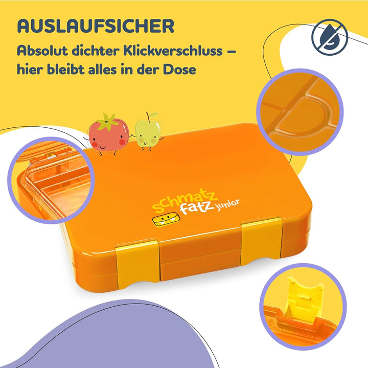 schmatzfatz Junior Brotdose für Kinder mit Fächern, Bunte,Unterteilt &amp; Auslaufsicher, BPA-Freie Lunc