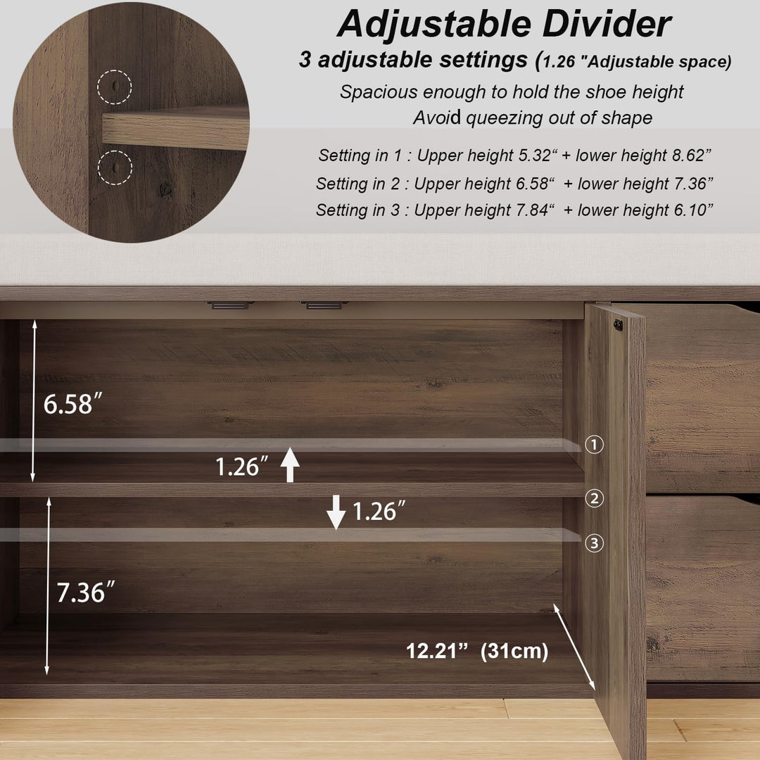 LVB Schuhbank mit 2 Schubladen Schrank Regal, Industrieholz Schuhablage Bank für Wohn-Schlafzimmer,