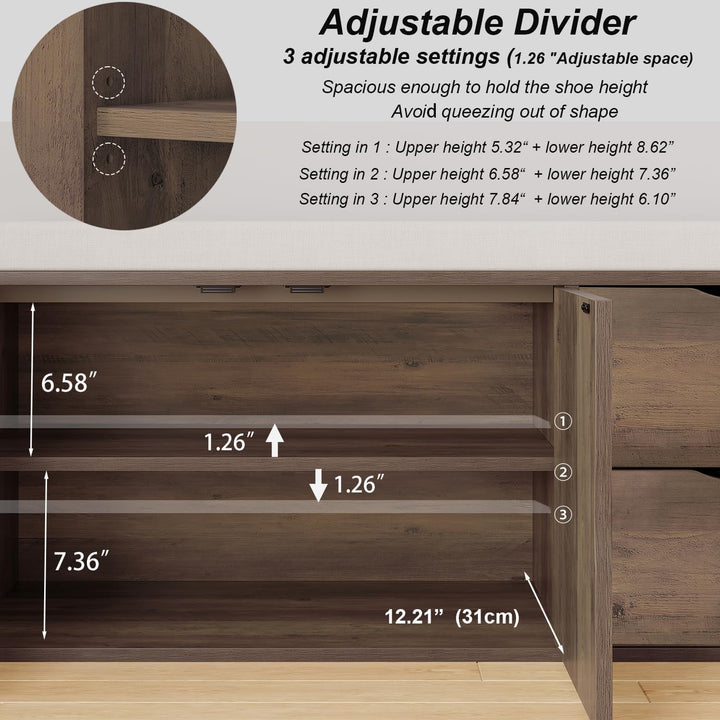 LVB Schuhbank mit 2 Schubladen Schrank Regal, Industrieholz Schuhablage Bank für Wohn-Schlafzimmer,