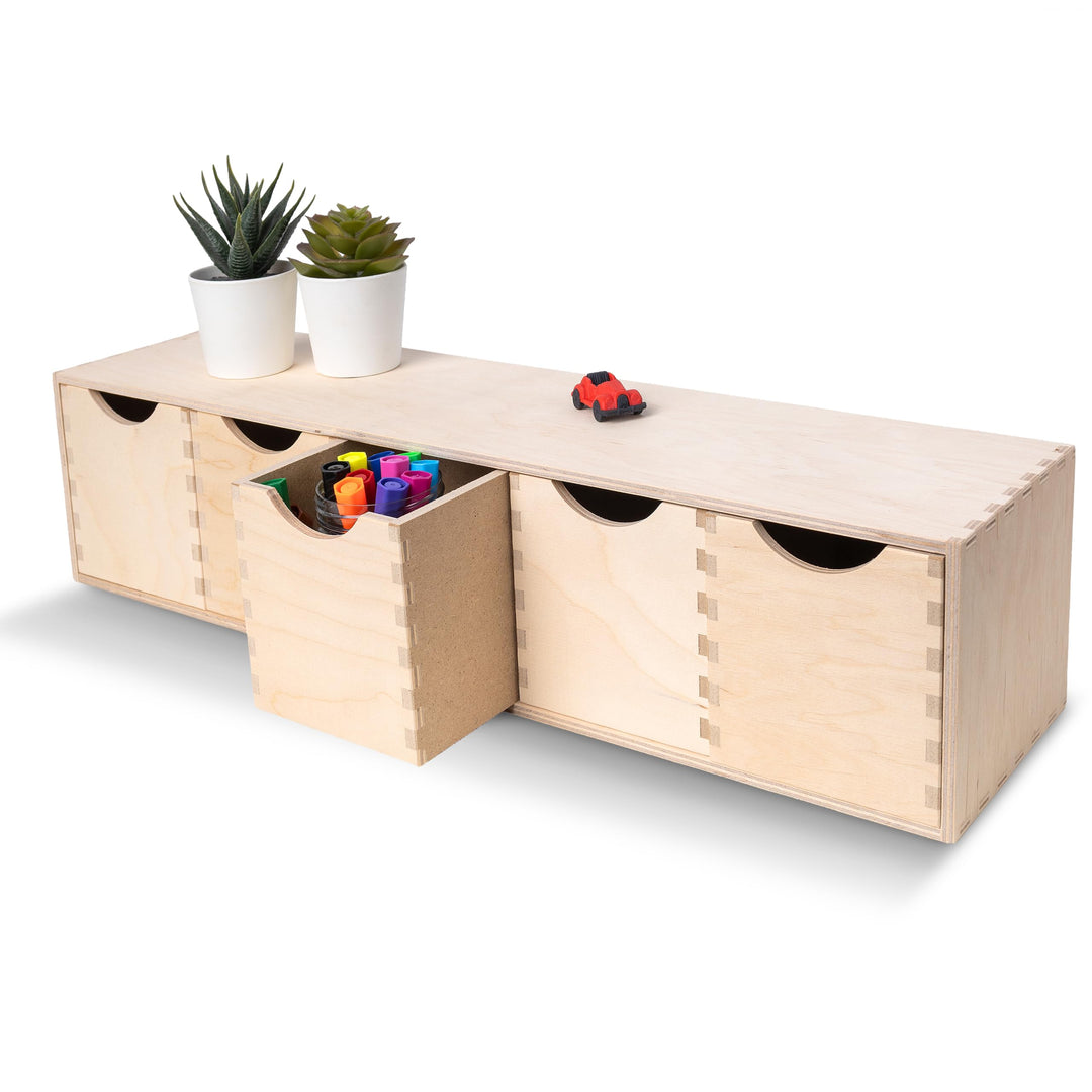 Creative Deco Schubladenbox Schubladenelement | 5 Schubladen | 57 x 13 x 13 cm (+/- 1 cm) | Mini-Kom