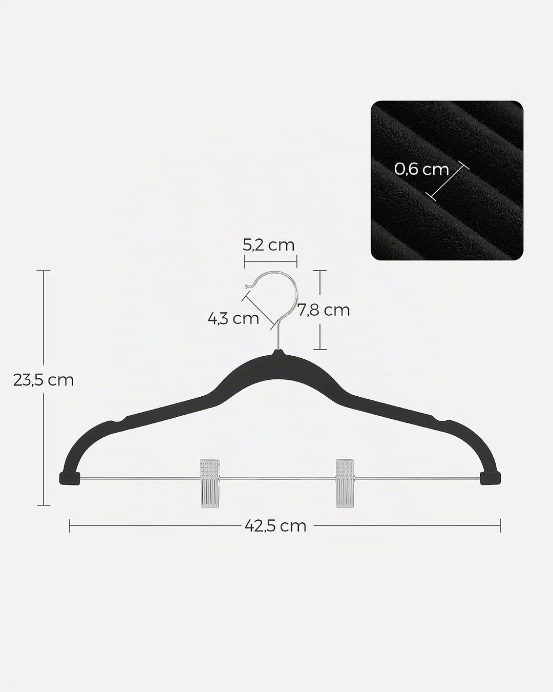 SONGMICS Kleiderbügel Samt, 20er Set, Rockbügel, 42,5 cm breit, mit verstellbaren Clips, rutschfest,