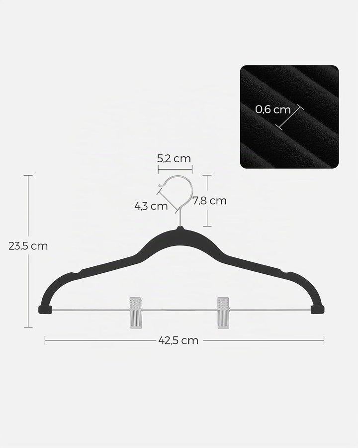SONGMICS Kleiderbügel Samt, 20er Set, Rockbügel, 42,5 cm breit, mit verstellbaren Clips, rutschfest,