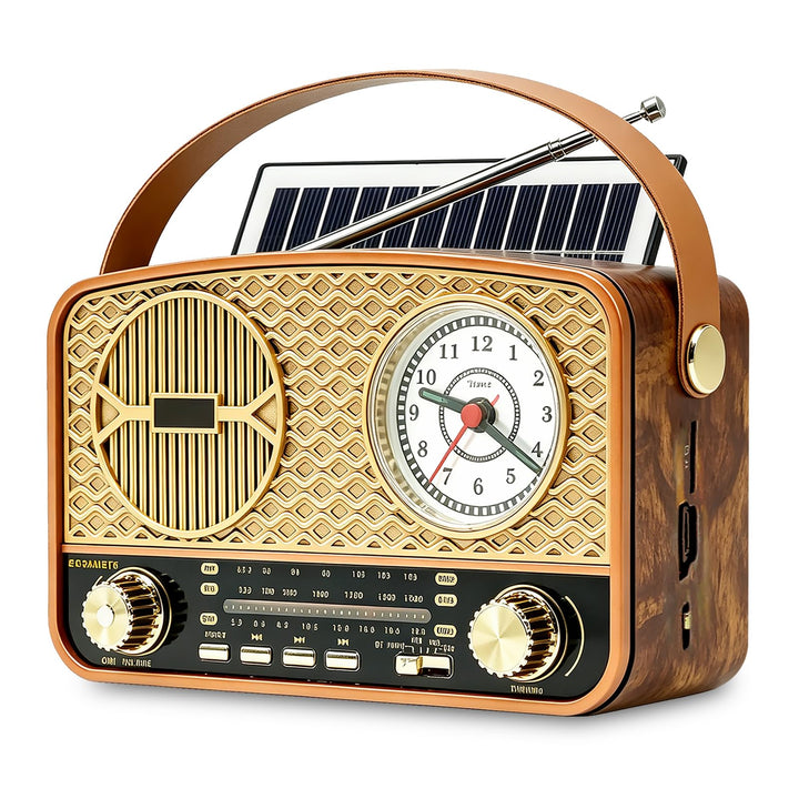 Solar Retro Radio AM/FM/SW, Retro Radio Mit Bluetooth, Vintage Kofferradio Mit Stromkabel, Wiederauf