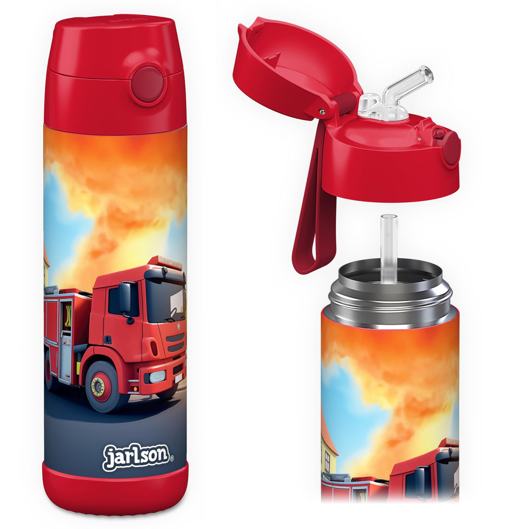 Jarlson® Trinkflasche Kinder Edelstahl Charli [MIT STROHHALM] - Thermosflasche Auslaufsicher - Therm
