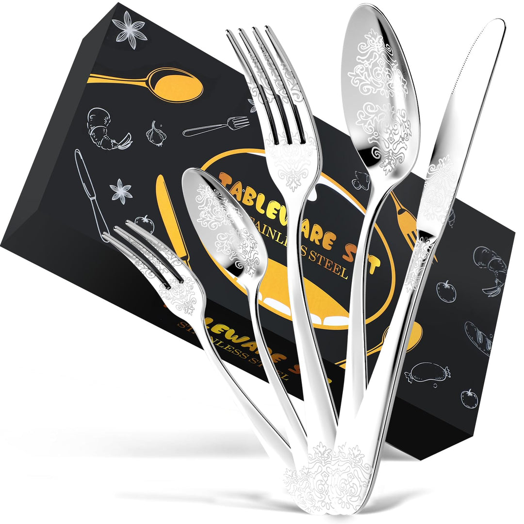 DRAGON RIOT Besteck Set 8 Personen - 40 teilig Edelstahl Besteckset, Silberbesteck mit Messer Gabel