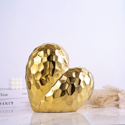 QIANLING Heimdekoration, Herz-Dekor-Skulptur – Golddekor, modernes Keramik-Herz, dekorativer Tischak