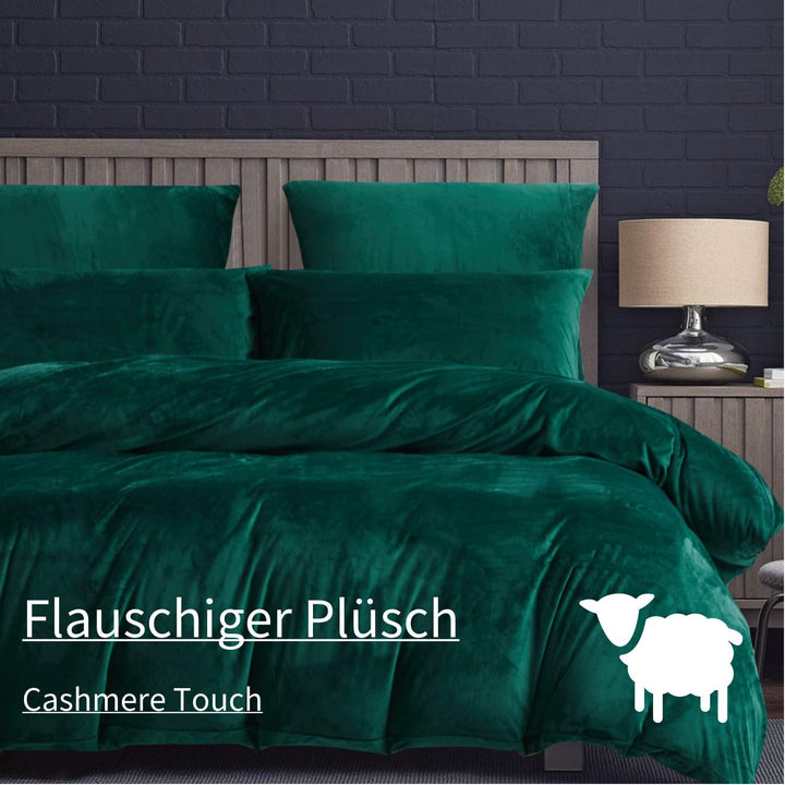 Boqingzhu Flanell Winter Bettwäsche 200×200cm Plüsch Biber Grün Dunkelgrün Warm Kuschelig Flauschig