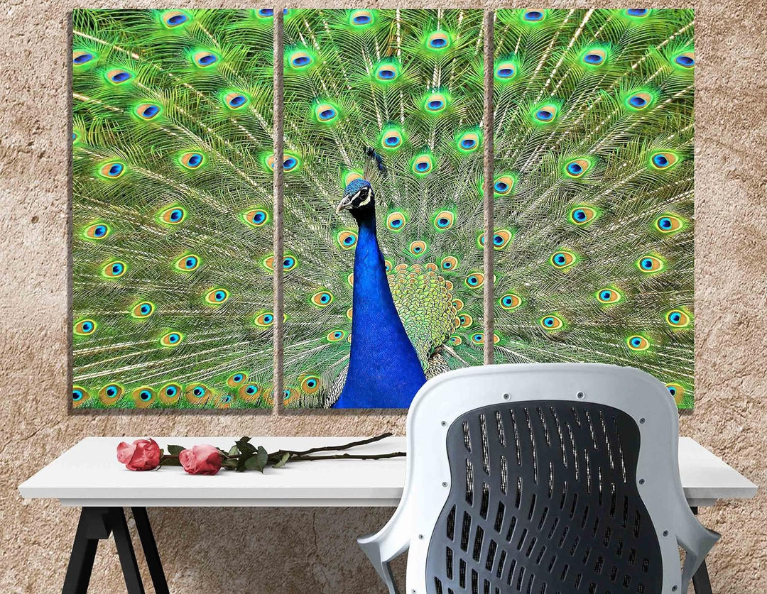 Pfauen-Leinwand-Kunstdrucke, abstrakte blaue Bilder, Vogel-Kunstwerk für Zuhause, Büro, Schlafzimmer