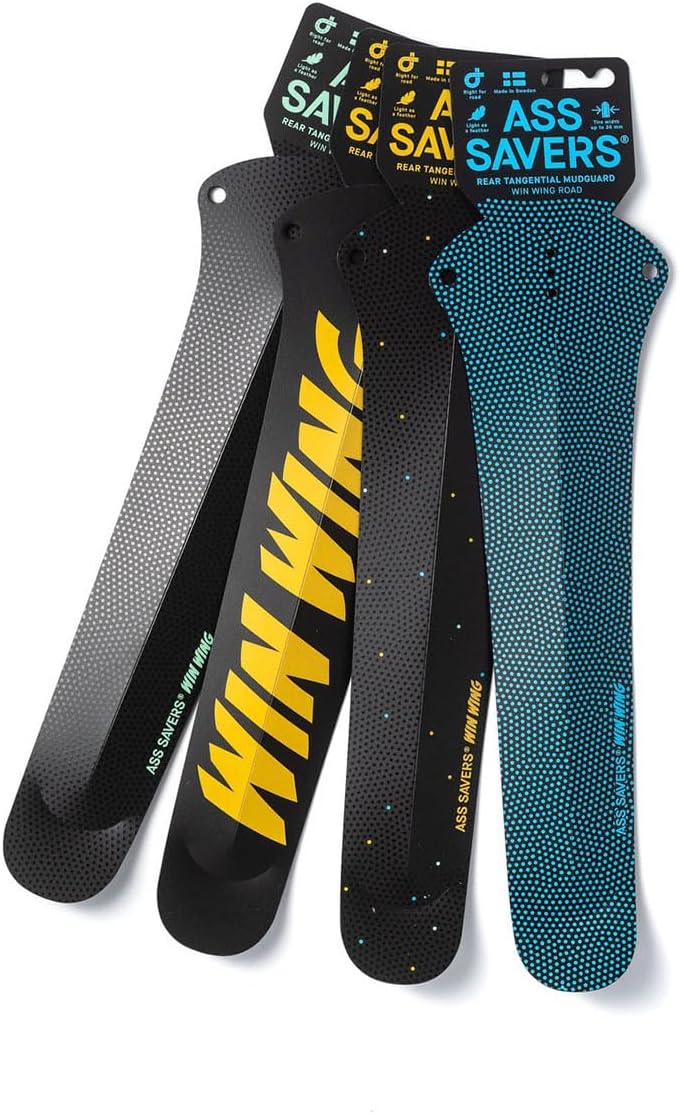 Ass Savers Win Wing 2 Road – Blaue Punkte, Hinterradschutzblech für Gravel-Bikes mit schwarzem Querl