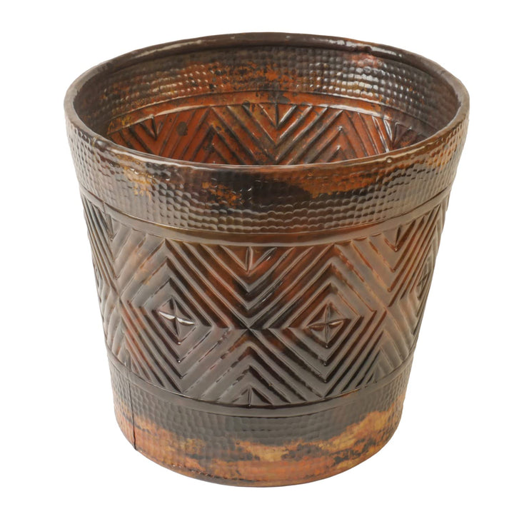 WEIDENPROFI TribalArt Übertopf aus Kupfer mit Ethno-Muster, Kupfertopf in Goldspan, Abmessung ca. (Ø