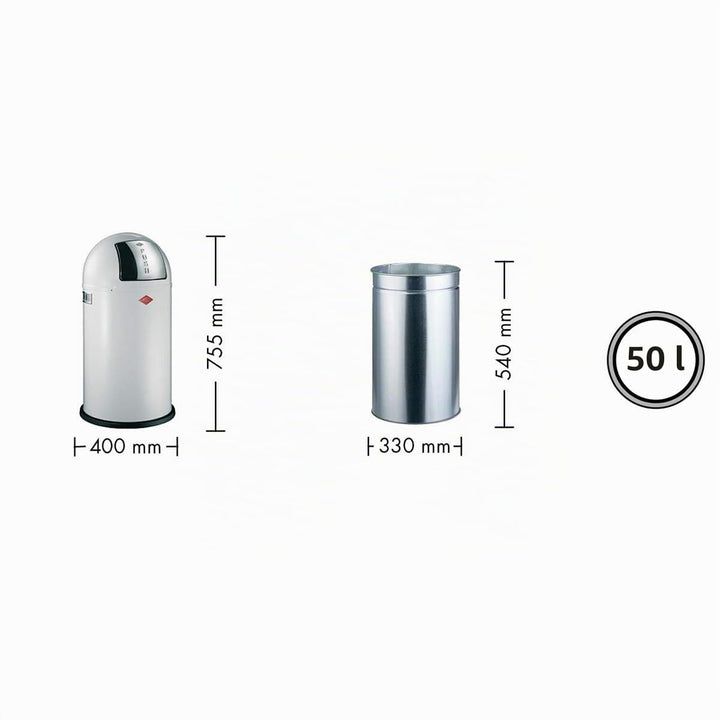 Wesco Pushboy Mülleimer in der Farbe sand matt pulverbeschichtetes Stahlblech, 50 Liter Volumen, gro