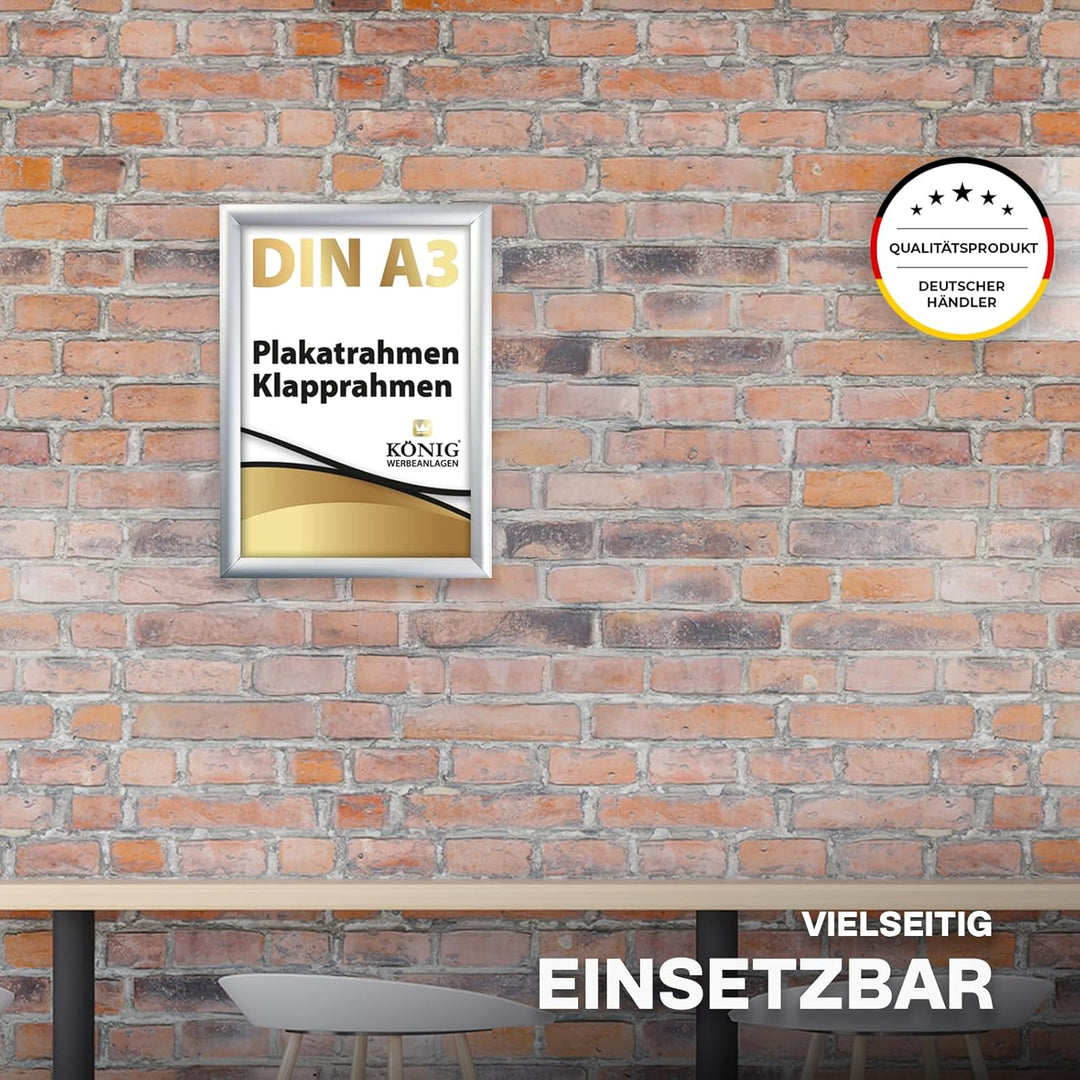 Plakatrahmen DIN A3 | 25mm Alu Profil, eckig | Silber | inkl. entspiegelter Schutzscheibe | Bilderra