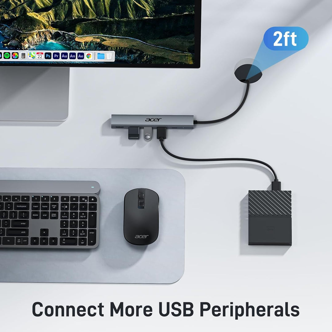acer USB C Hub 5 in 1, Tragbarer 4K HDMI Adapter PD 100W, 3X USB-A Datenport, USB C auf HDMI Adapter